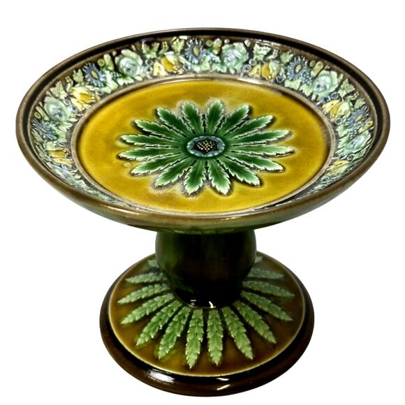 Wedgwood England Antique Late 1800's Majolica Small Comport Floral Motifs-Rare - Picture 2 of 14